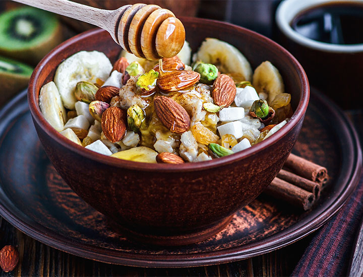 Almonds on oatmeal.