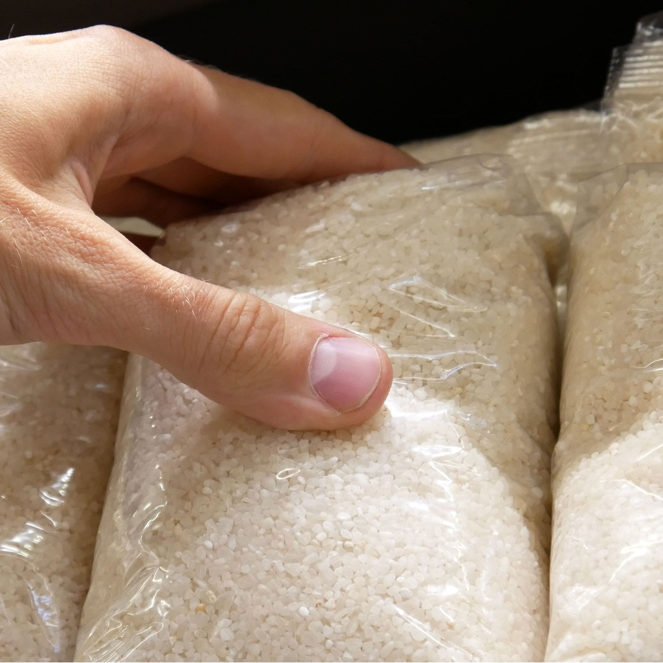 bags of rice on store shelves