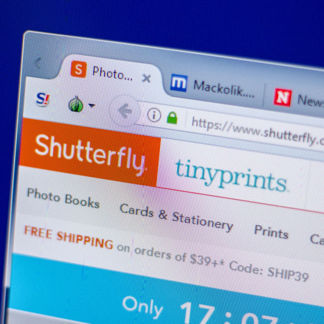 Shutterfly website on computer screen