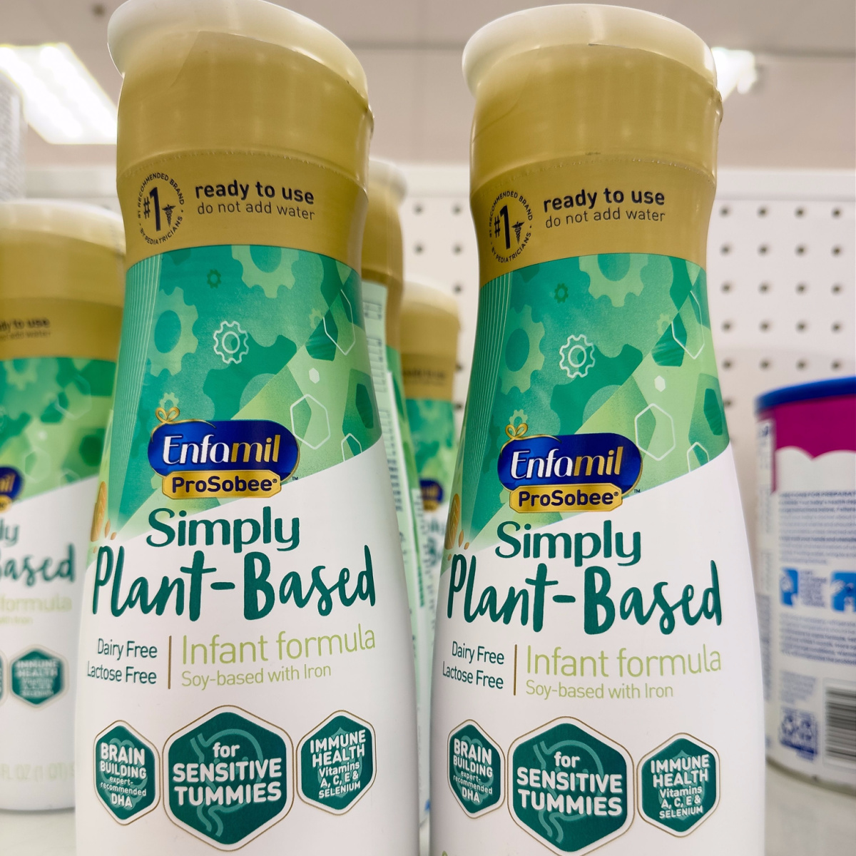 infant formula store shelf bottles