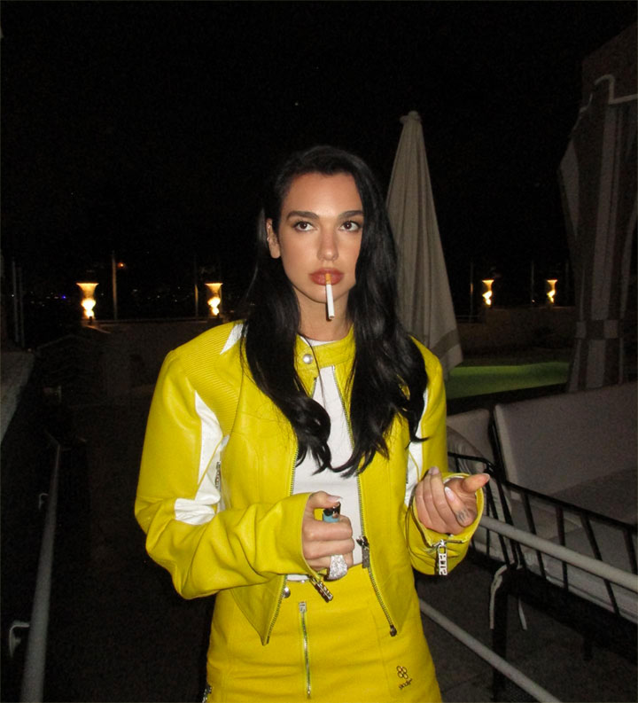 Dua Lipa yellow GCDS X SpongeBob SquarePants outfit Instagram