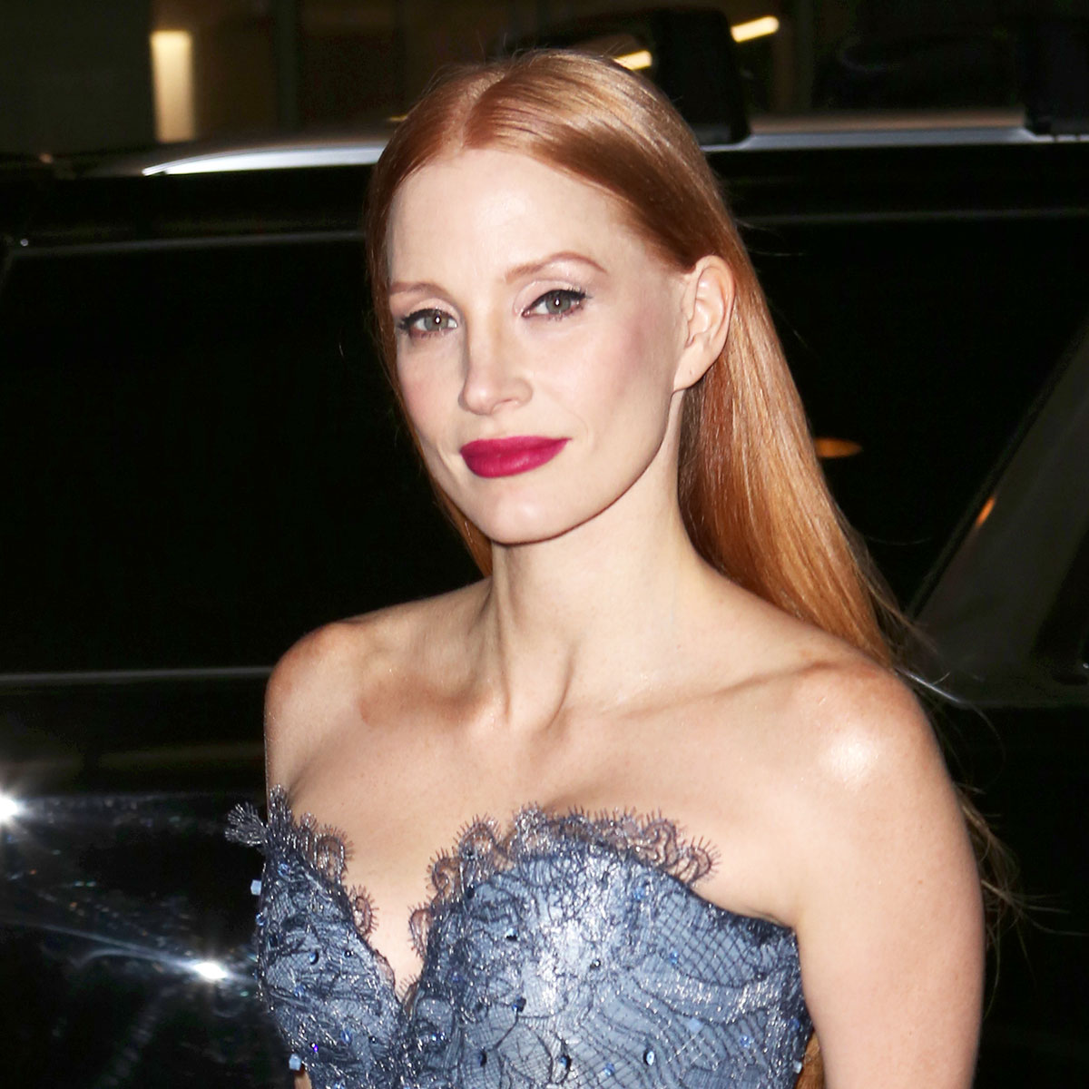Jessica Chastain's Sequin Gucci Collared V-Neck Gown Turned The