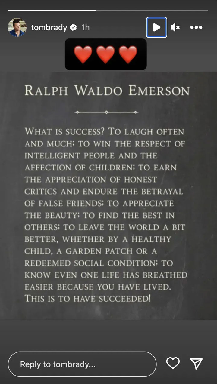 Tom Brady Instagram Story Ralph Waldo Emerson quote