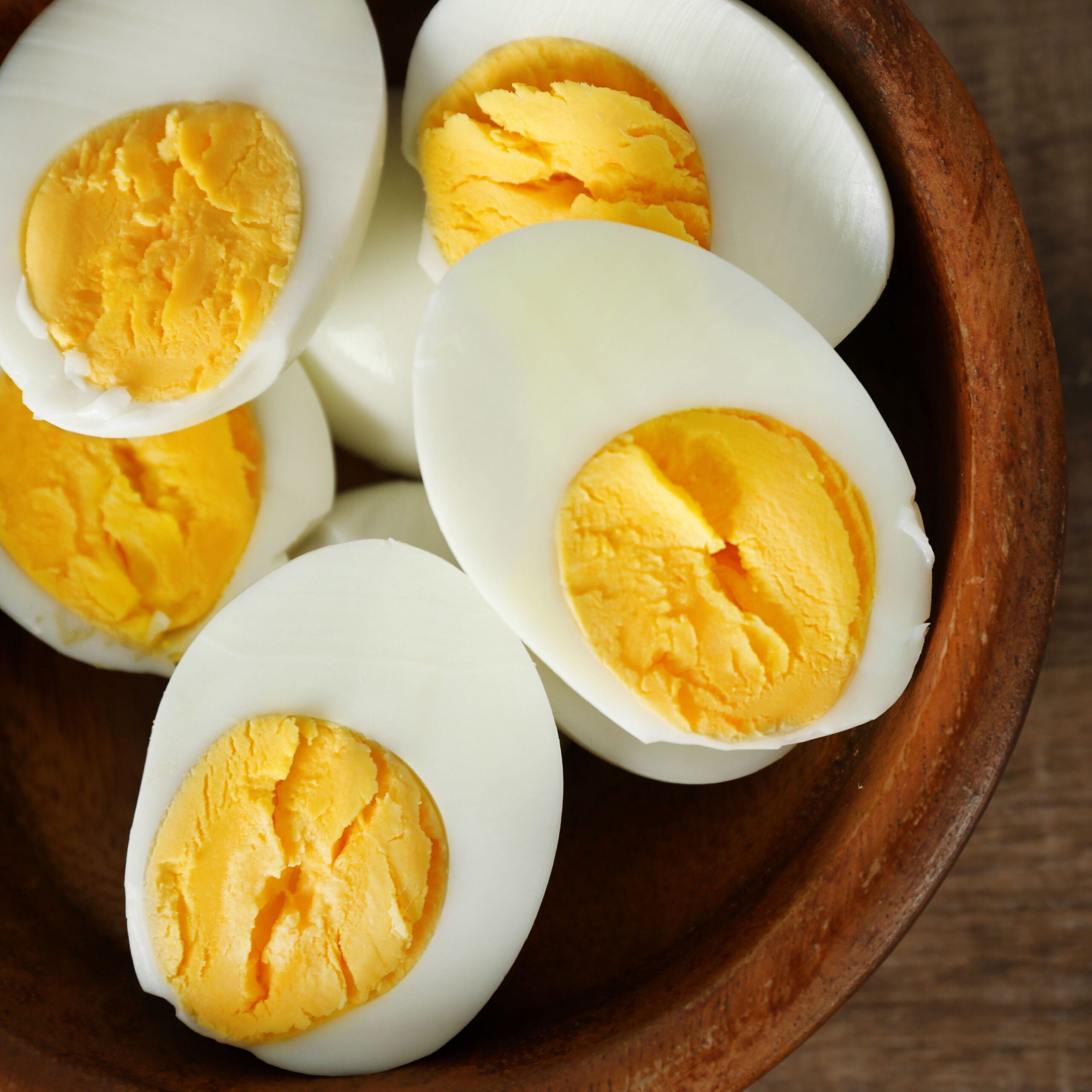bowl of halved hard-boiled eggs