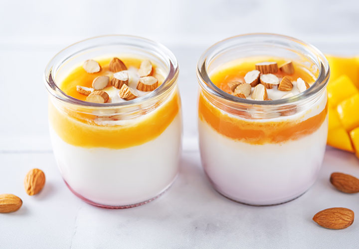 Mango parfait with almonds.