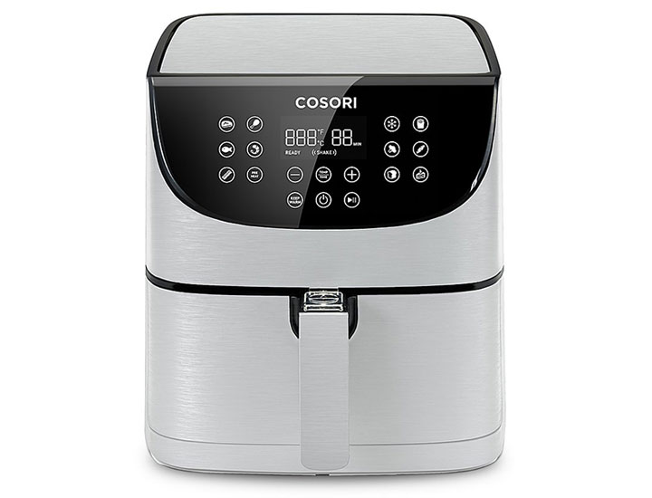 cosori air fryer silver and black isolated
