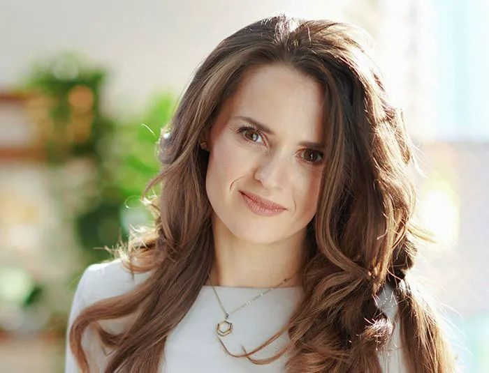 Woman with thick hair.
