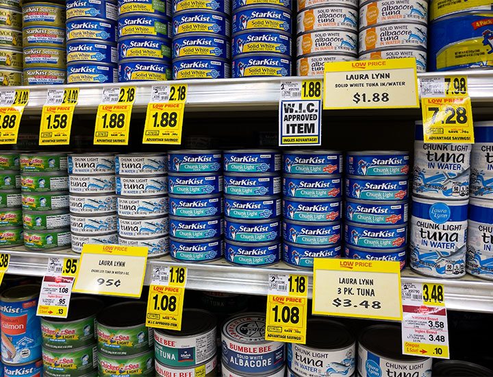 Tuna in cans.