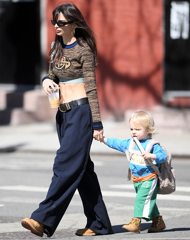 Emily Ratajkowski New York street style Heaven by Marc Jacobs top baggy pants