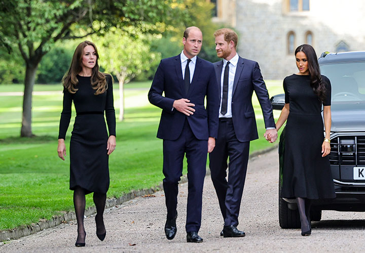 Kate Middleton Prince William Prince Harry Meghan Markle black outfits the Queen's death