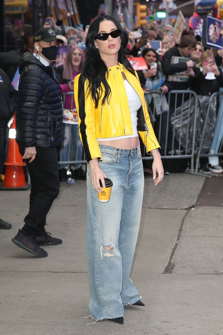 Katy Perry 'Good Morning America' yellow motocross jacket