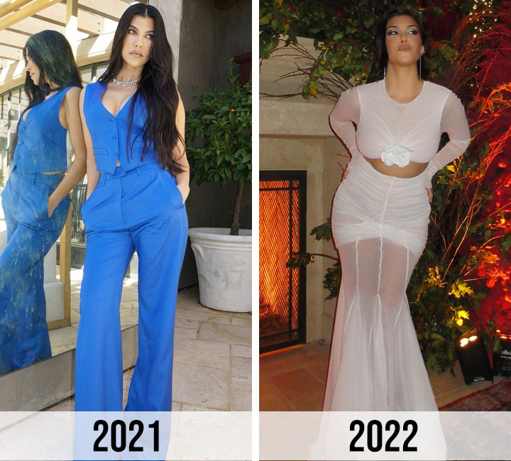 Kourtney Kardashian body transformation 2021 vs 2022