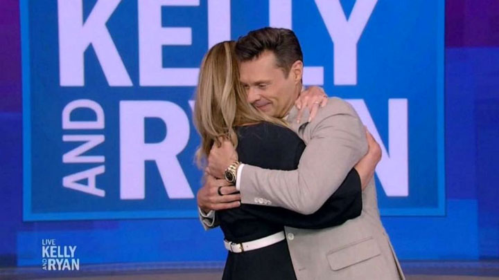 ryan seacrest kelly ripa hugging live with kelly and ryan on-air