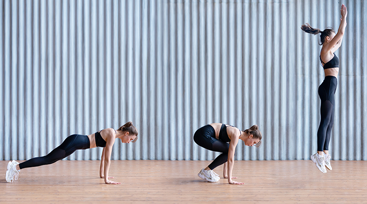 Women doing burpee exercises