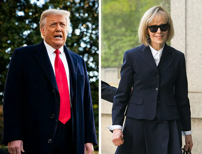 Donald Trump and E. Jean Carroll arriving to court
