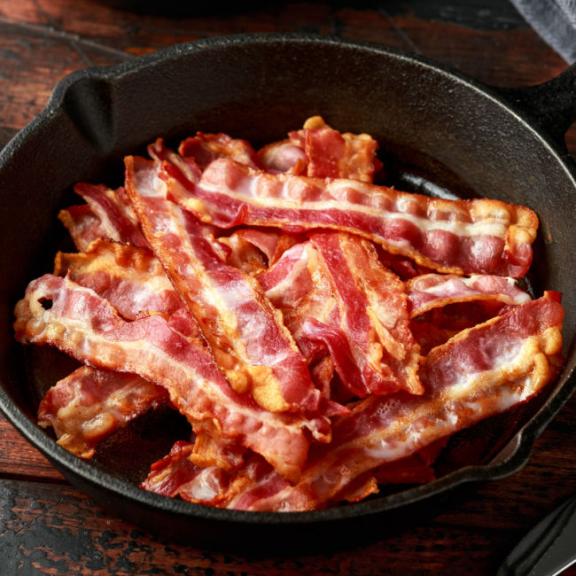 skillet filled with bacon