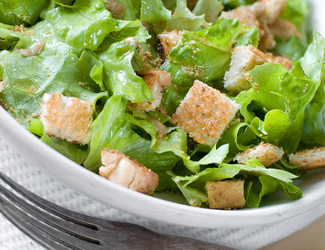 salad topped with croutons