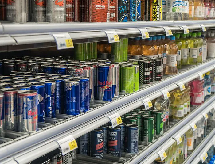 Energy drinks on a shelf