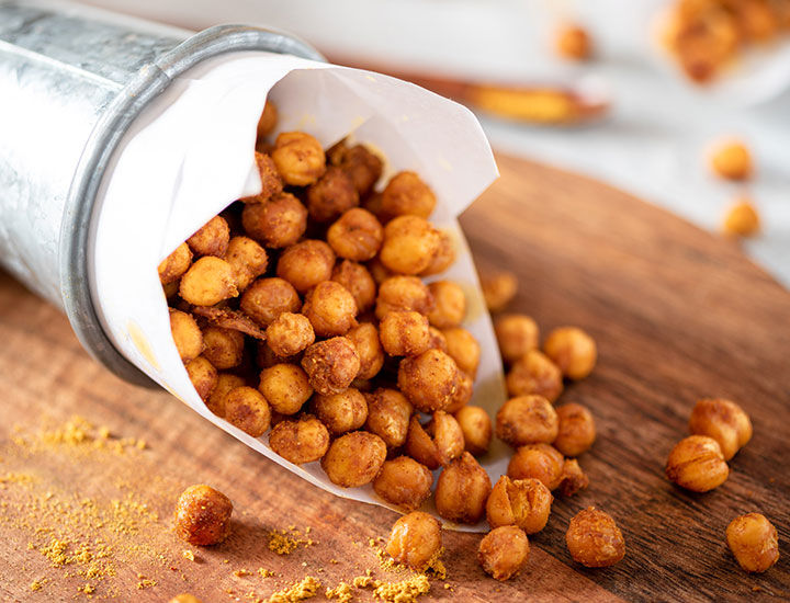 Roasted chickpeas on a table