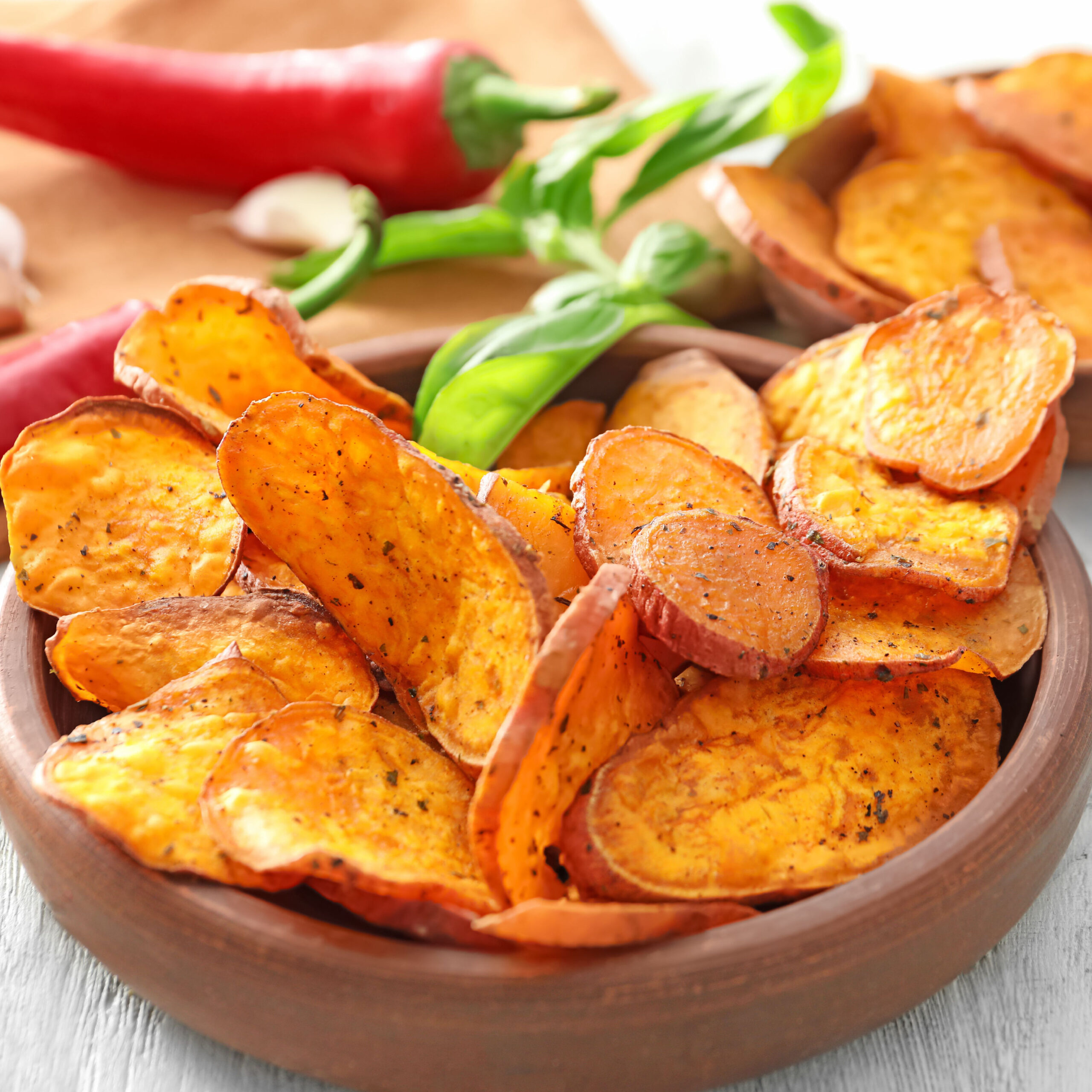 sweet potato chips in a bowl