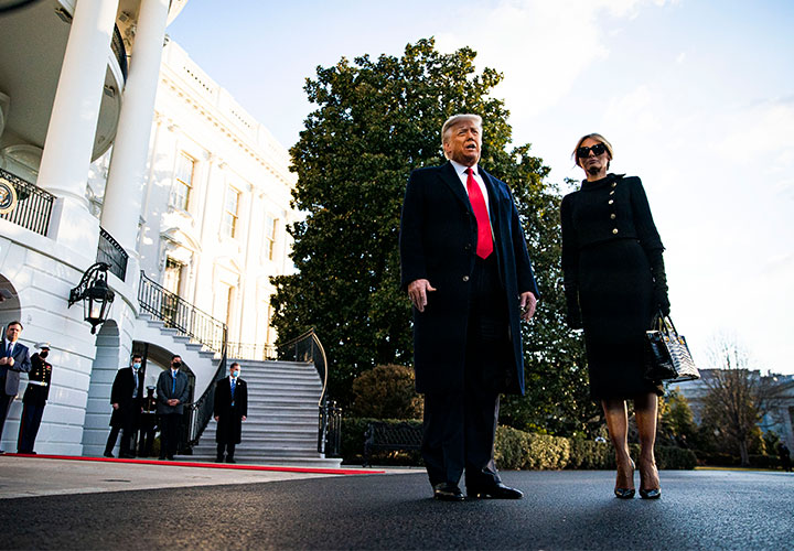 Donald and Melania Trump leaving the White House after Biden inauguration