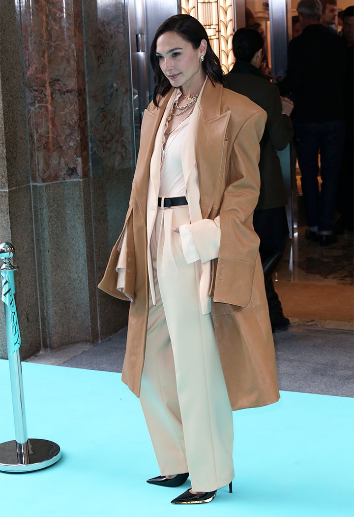 Gal Gadot beige suit at Tiffany & Co. reopening