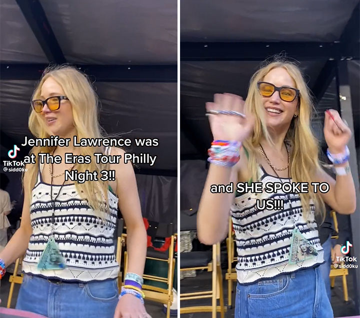 Jennifer Lawrence crochet top Eras Tour Philly