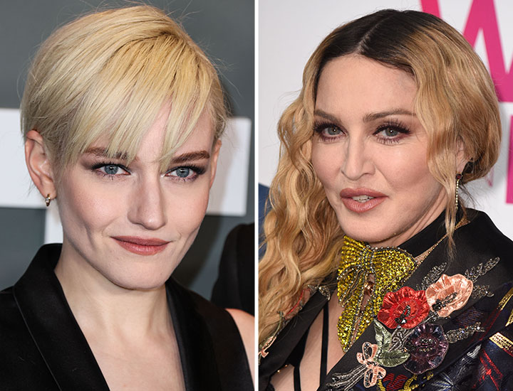 Side by side image of Julia Garner and Madonna