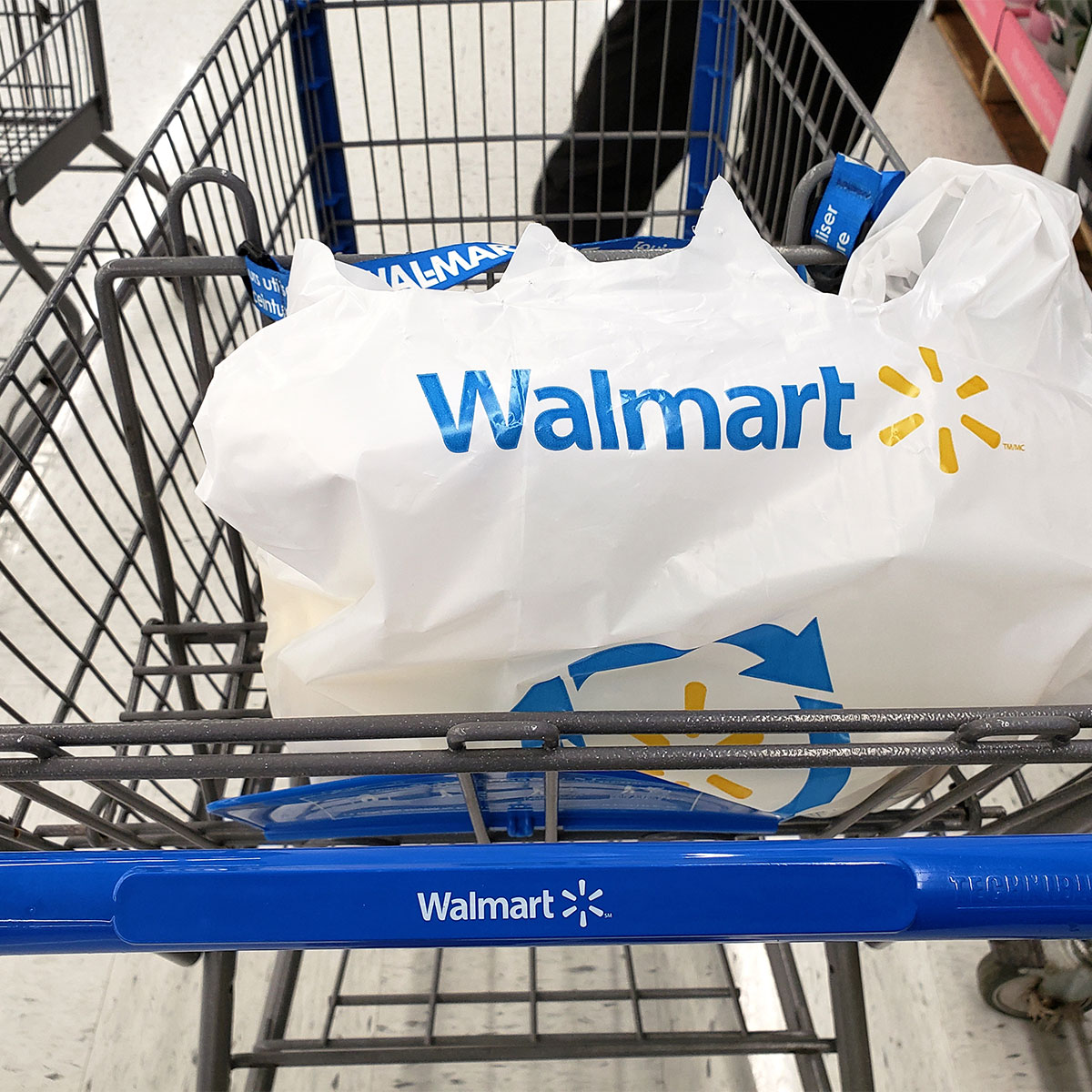 plastic walking bag in shopping cart