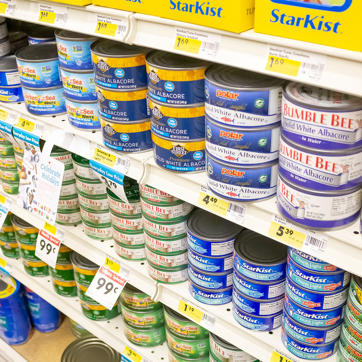 canned tuna in grocery store