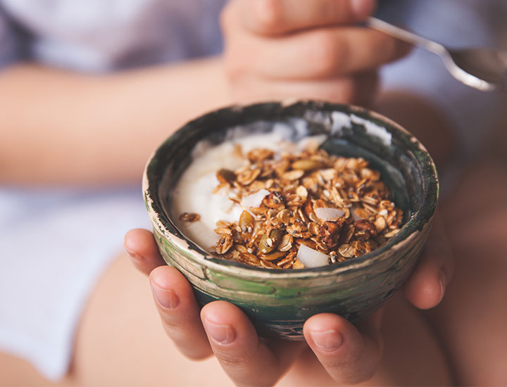 Close up of granola and yogurt