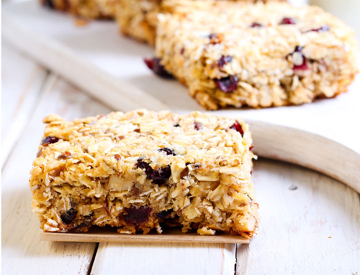 Close up of granola bar with berries