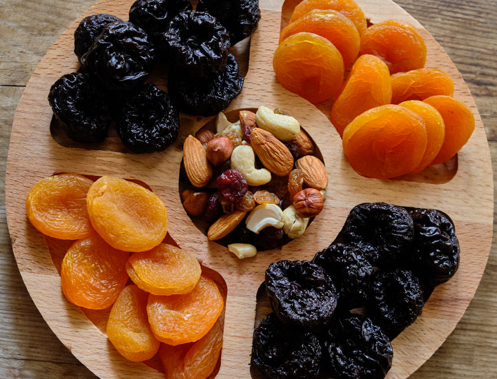 Platter of dried fruits and nuts