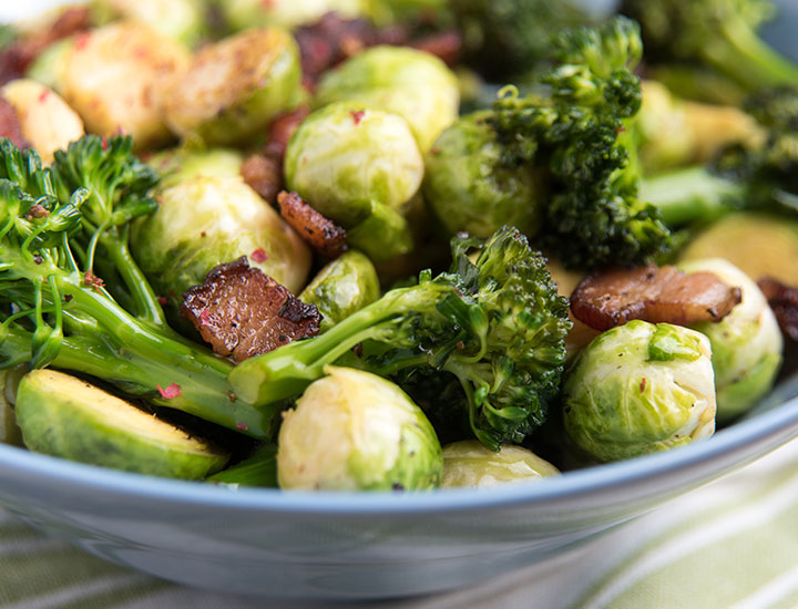 Salad with roasted broccoli and brussels sprouts