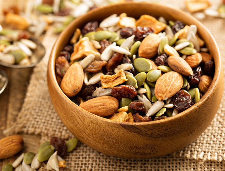 Bowl of nuts in trail mix