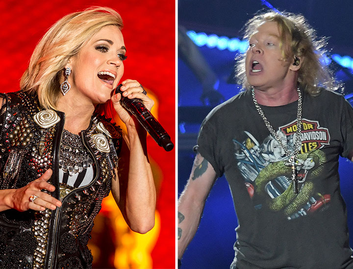 Carrie Underwood and Axl Rose performing