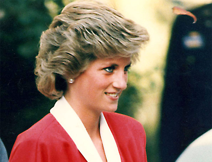 Princess Diana in a red and white dress