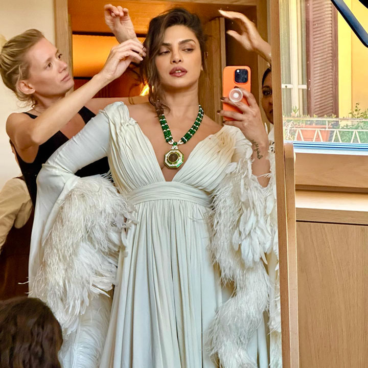 Priyanka Chopra white Giambattista Valli dress mirror selfie