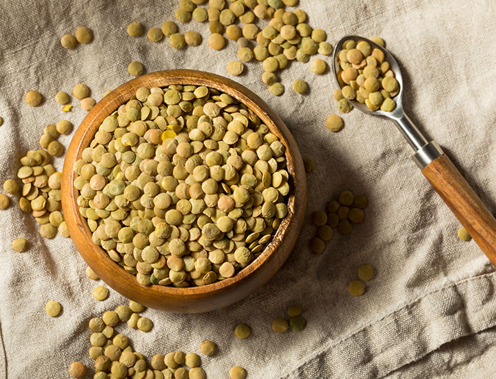 Green lentils in a bowl