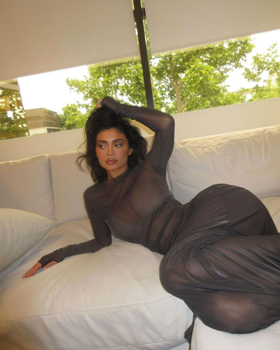 kylie jenner instagram photo on couch sheer dress