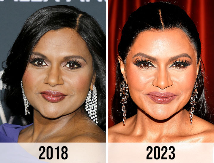 Mindy Kaling weight loss transformation close up 2018 vs 2023