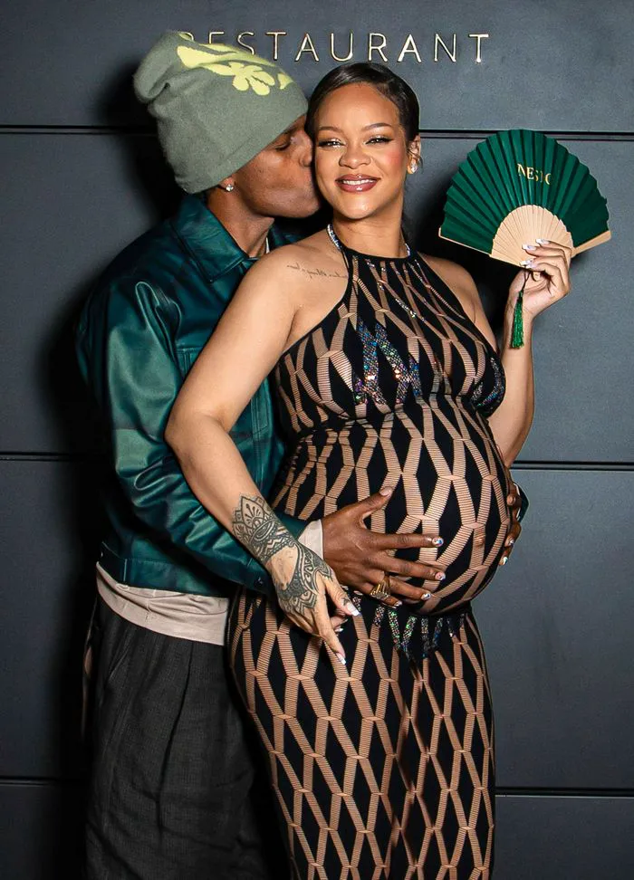 rihanna asap rocky red carpet see-through dress metallic bikini