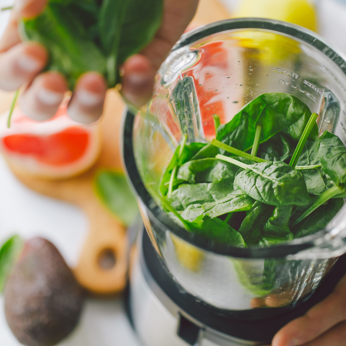 Spinach inside a blender