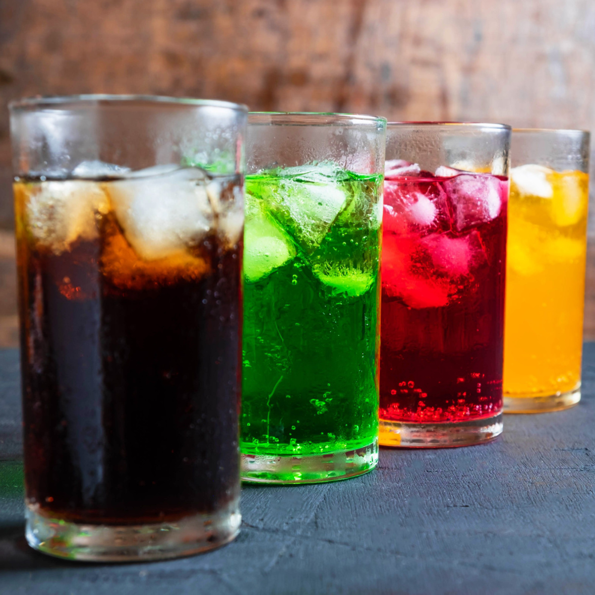 varous sodas in glass cups