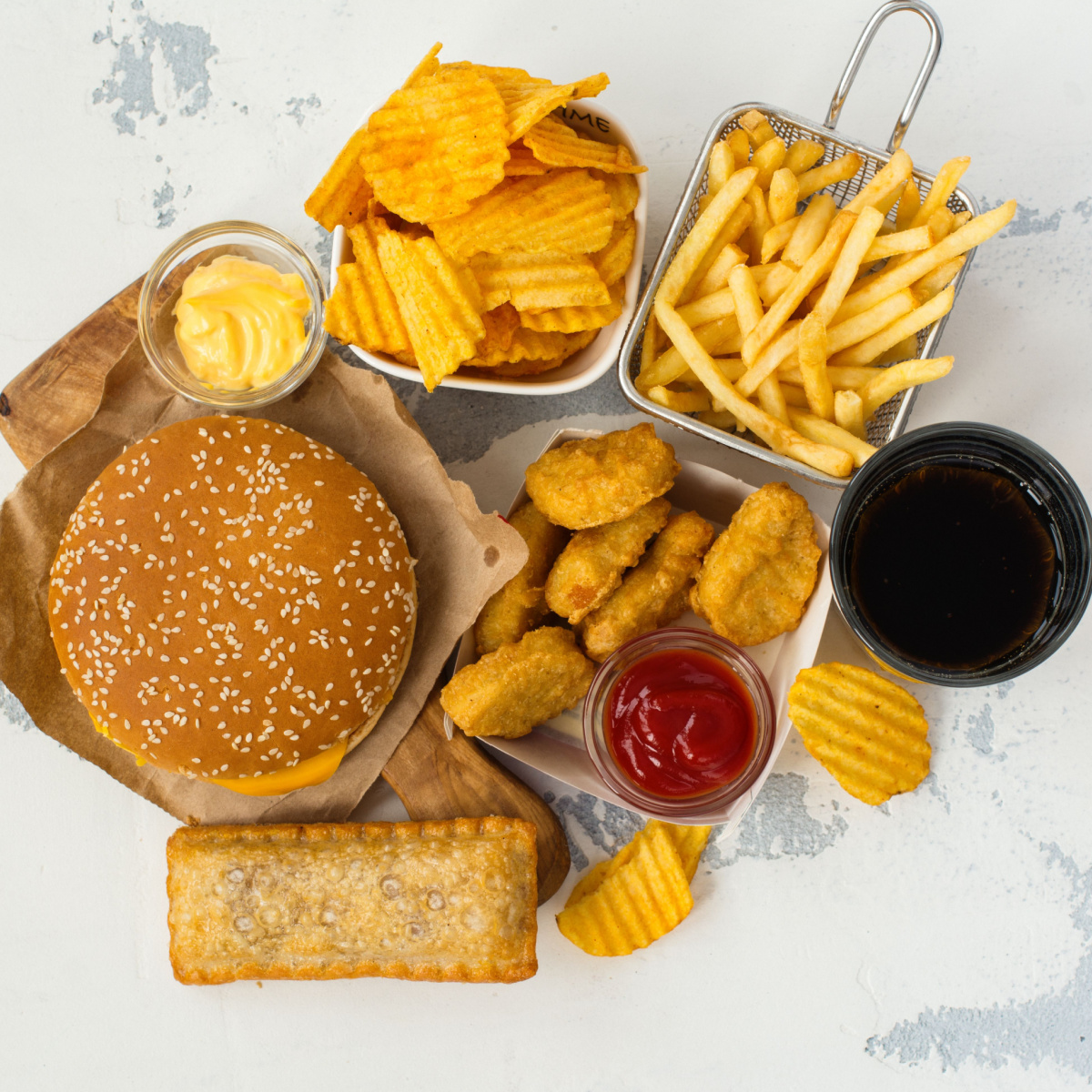 fast food burgers fries