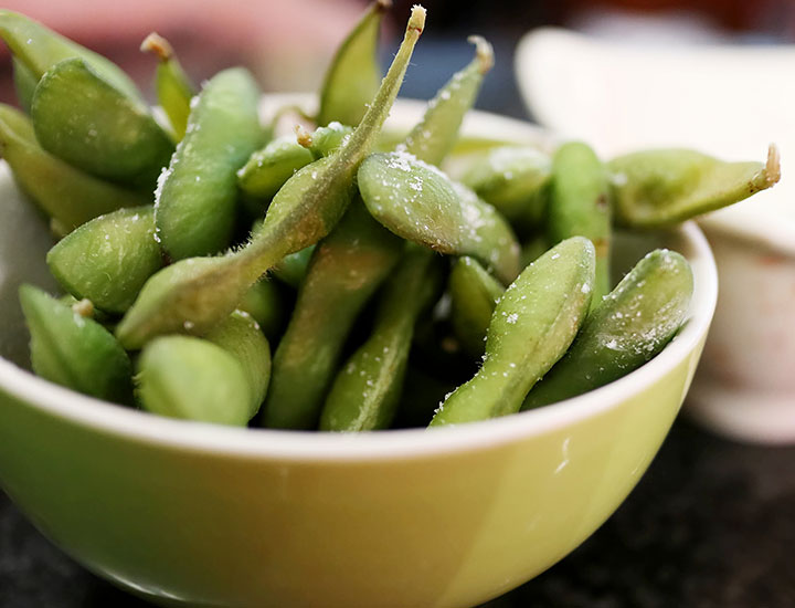 bowl of salted edamame