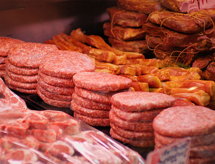 butcher meat case burgers