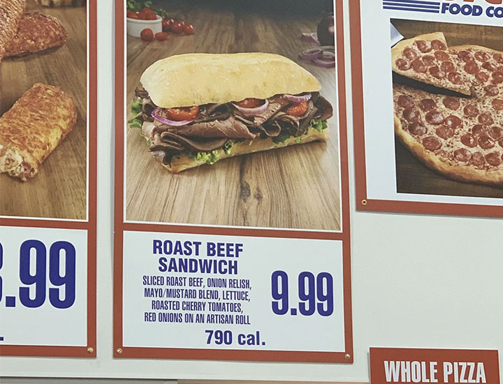 costco roast beef sandwich on food court menu