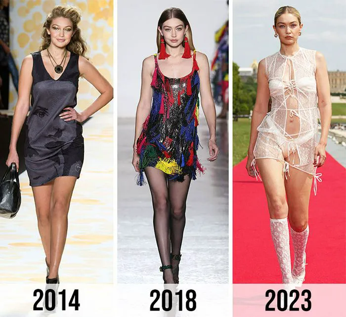 Gigi Hadid body transformation 2014 2018 2023