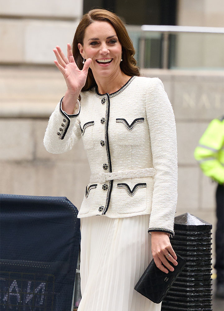 Kate Middleton Is A Vision In White Blazer And Pleated Skirt For
